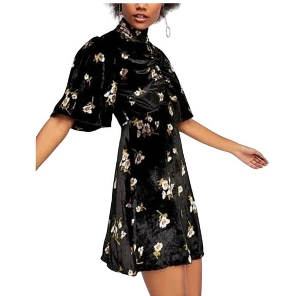 free people Dresses & Skirts - Free People Be My Baby Velvet A-Line Mini‎ Dress Black Floral Size 4